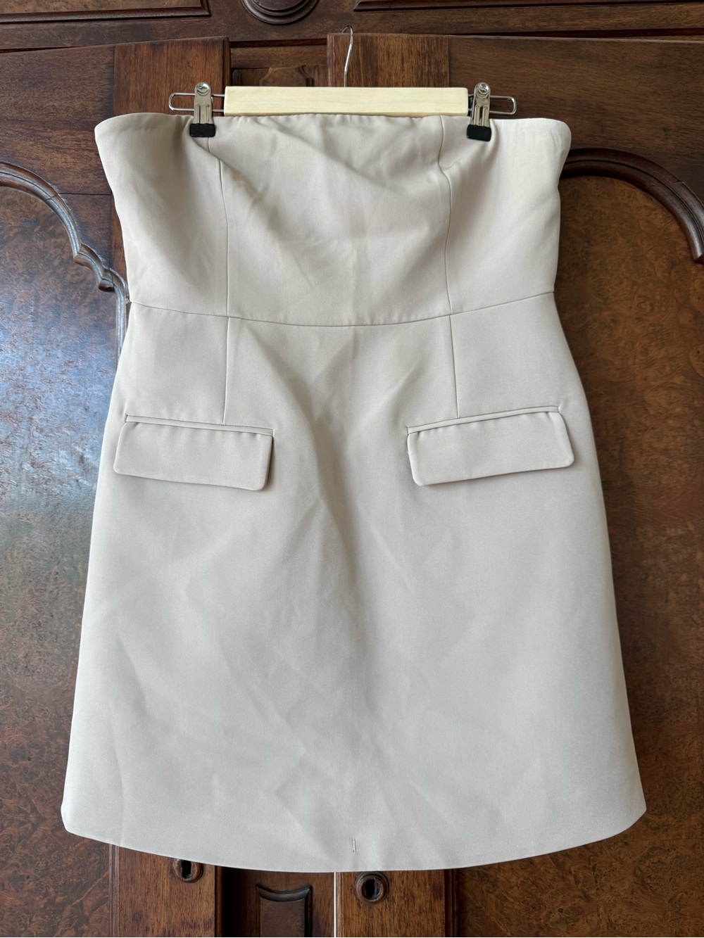 Commense Solid Tube Mini Dress Beige
